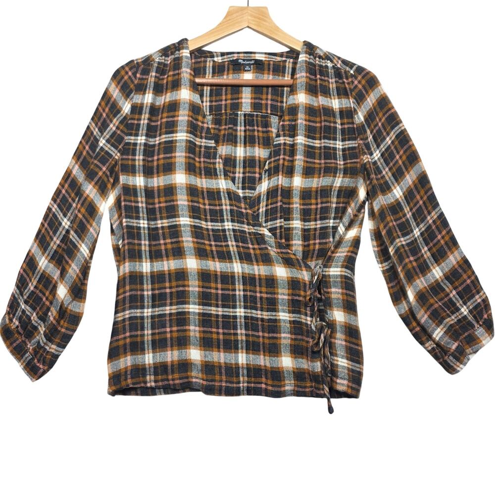 Madewell Plaid Wrap Style Tie Front Plaid Shirt Size XS